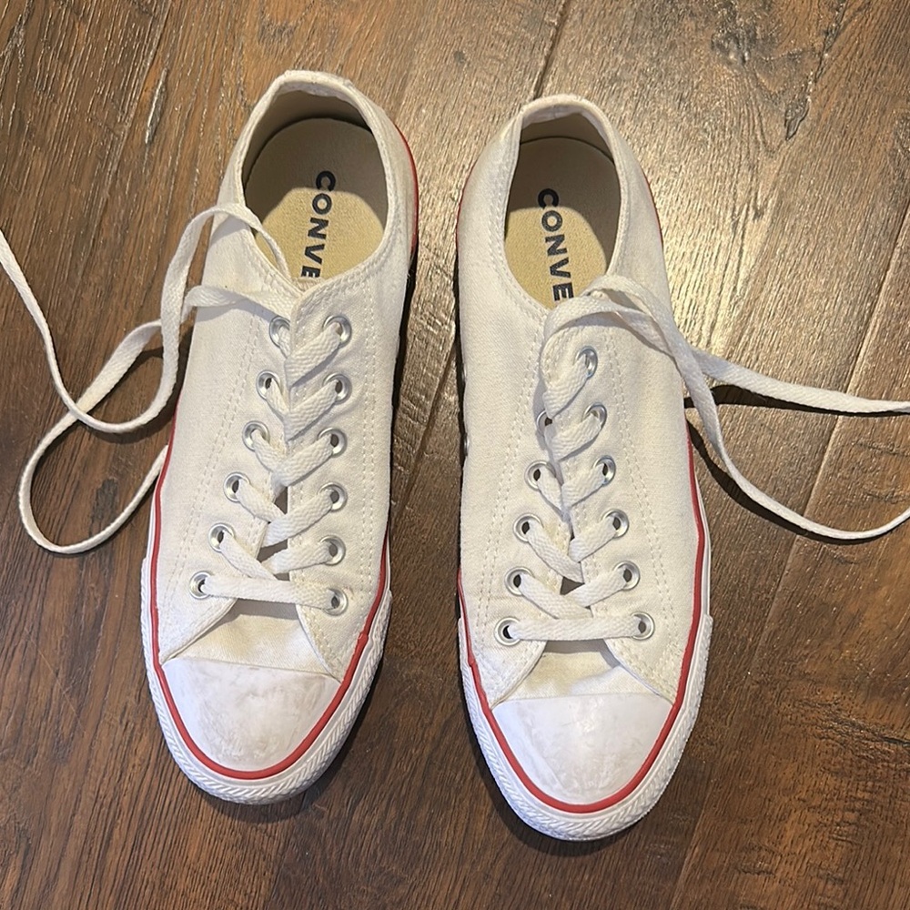 Converse White Sneakers with Red Trim